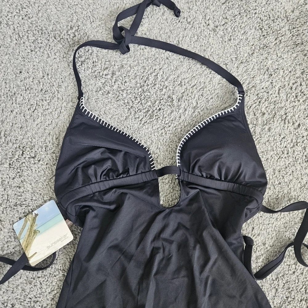 NWT Sunseeker black tie low back one piece swimsuit size 8C/D